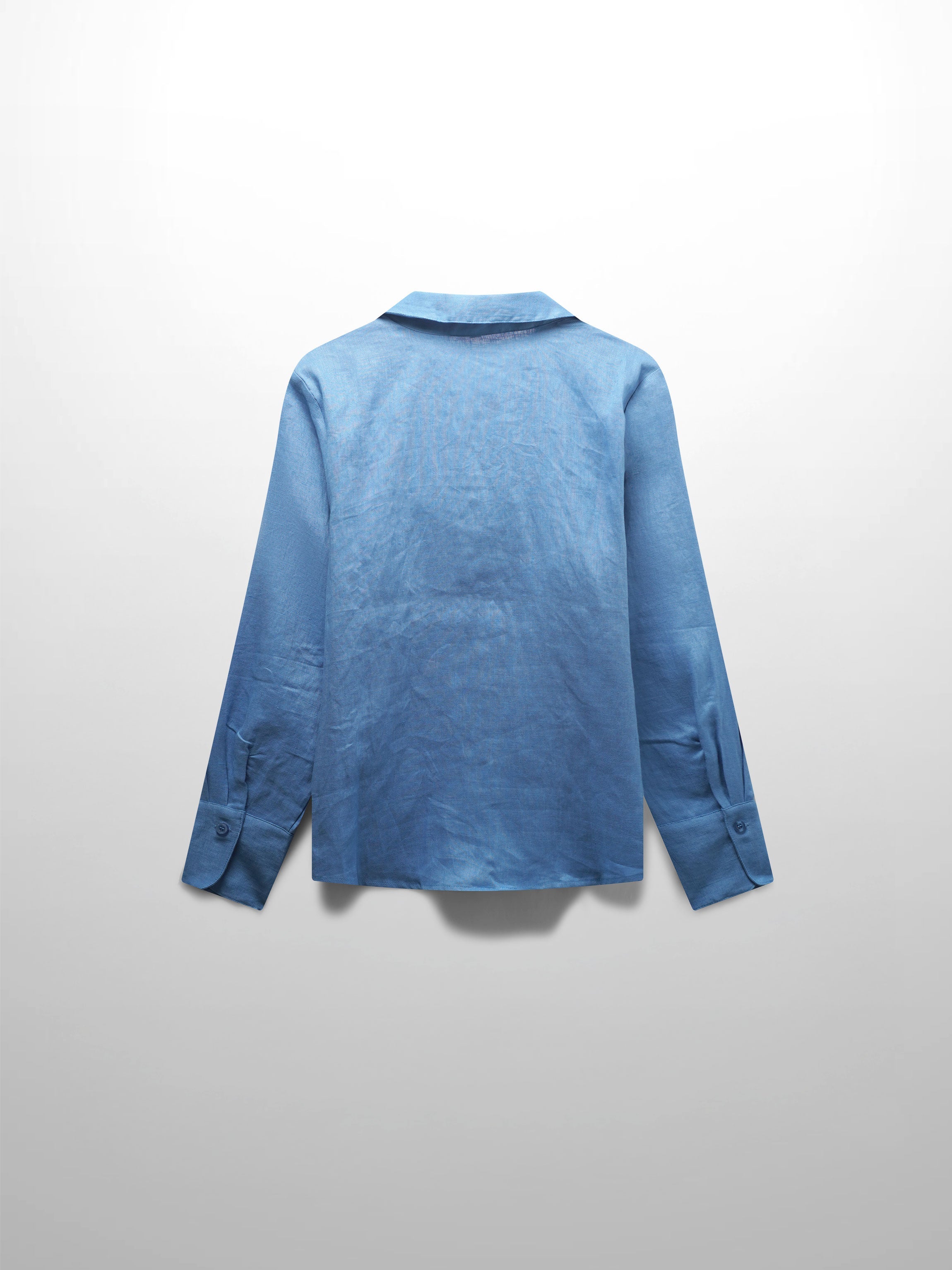 Linen Button Down Blouse-Ocean Blue