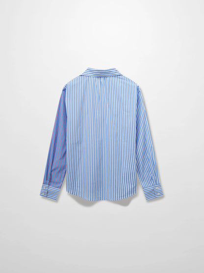 Mix Pinstripe Button Down Shirt-Blue