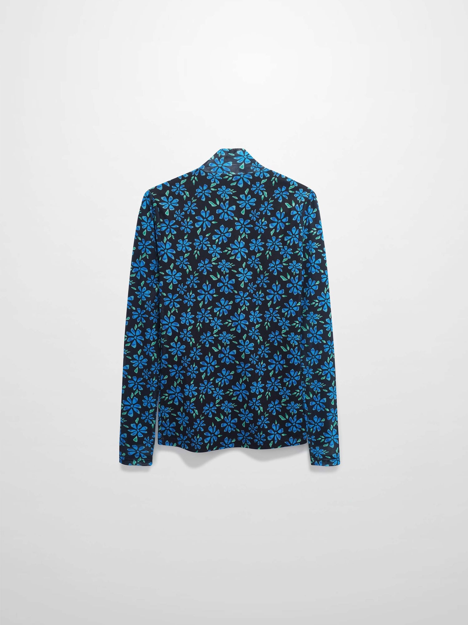 Mesh Mock Neck Top-Blue Floral