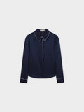 Beaded Trim Blouse-Navy