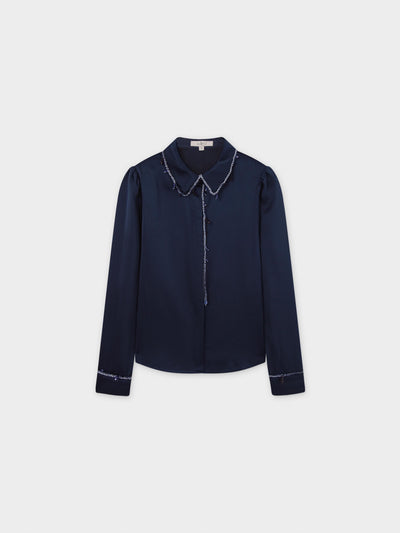 Beaded Trim Blouse-Navy