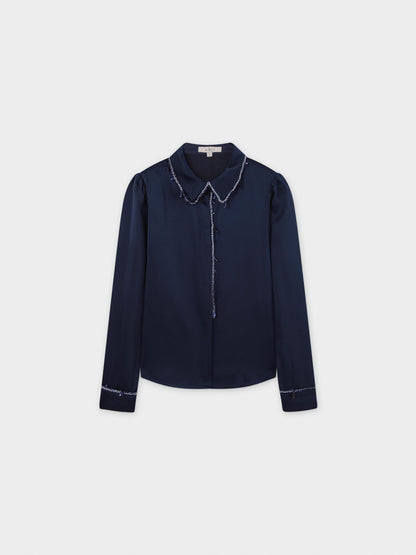 Beaded Trim Blouse-Navy