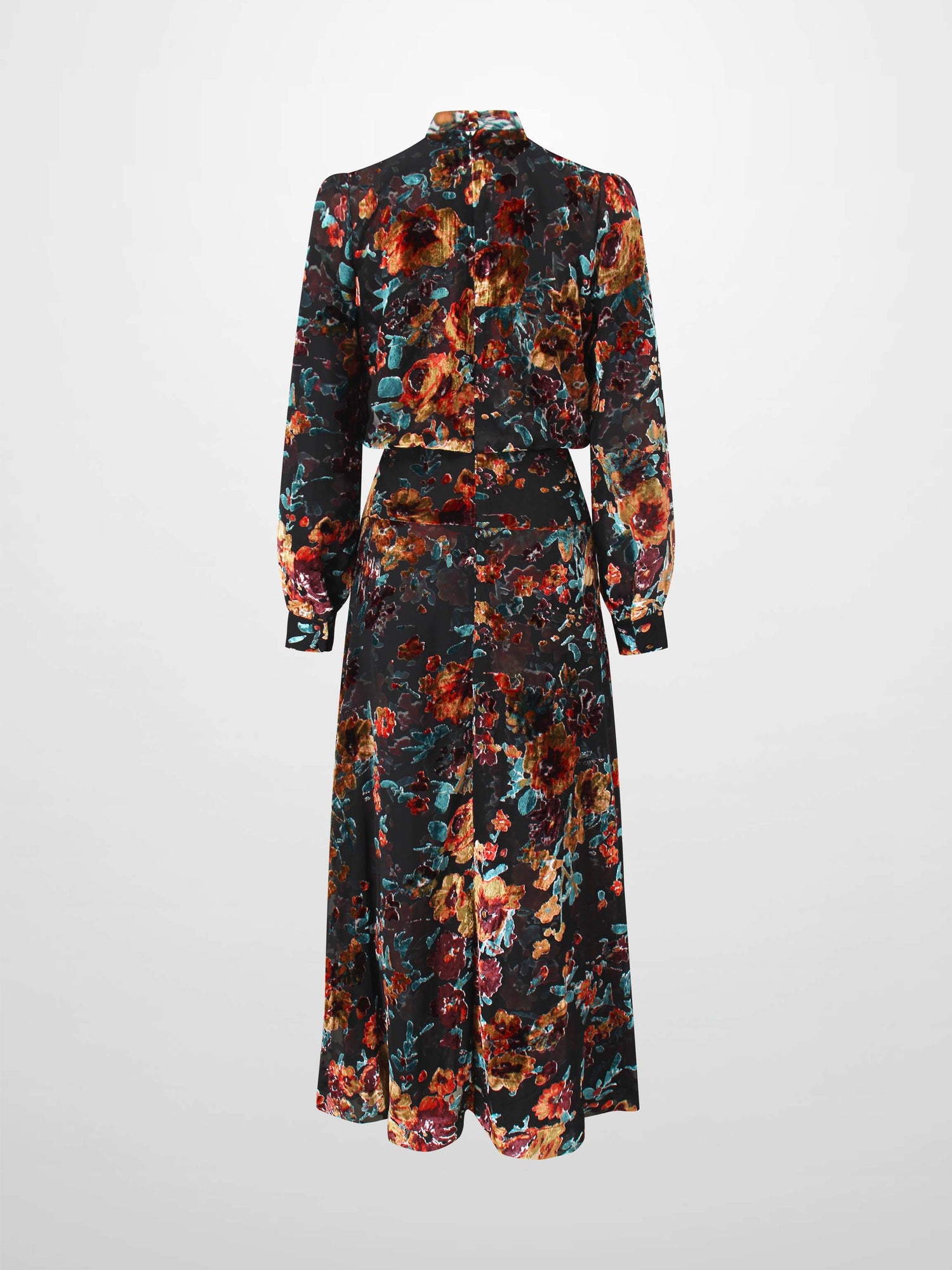 Waisted Yoke Dress-Colored Velvet Floral