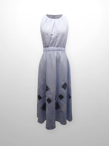 Side Tie Embroidered Border Jumper-Light Blue