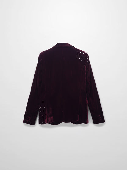 Embellished Velvet Blazer-Burgundy