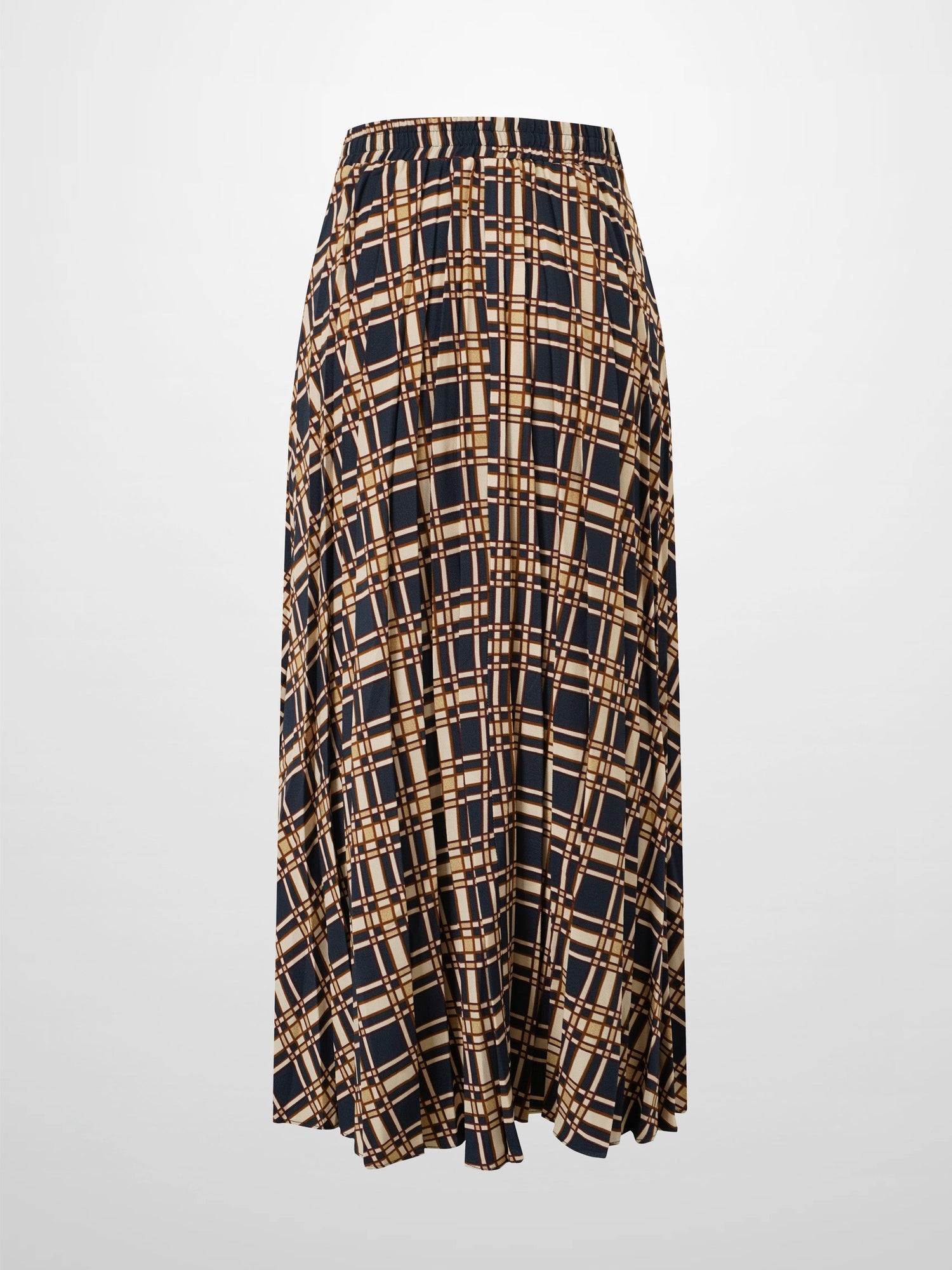 Covered Band Pleated Skirt-Navy Plaid