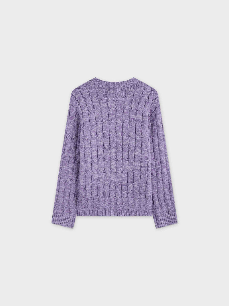 Chunky Heathered Cable sweater-Lavender/White
