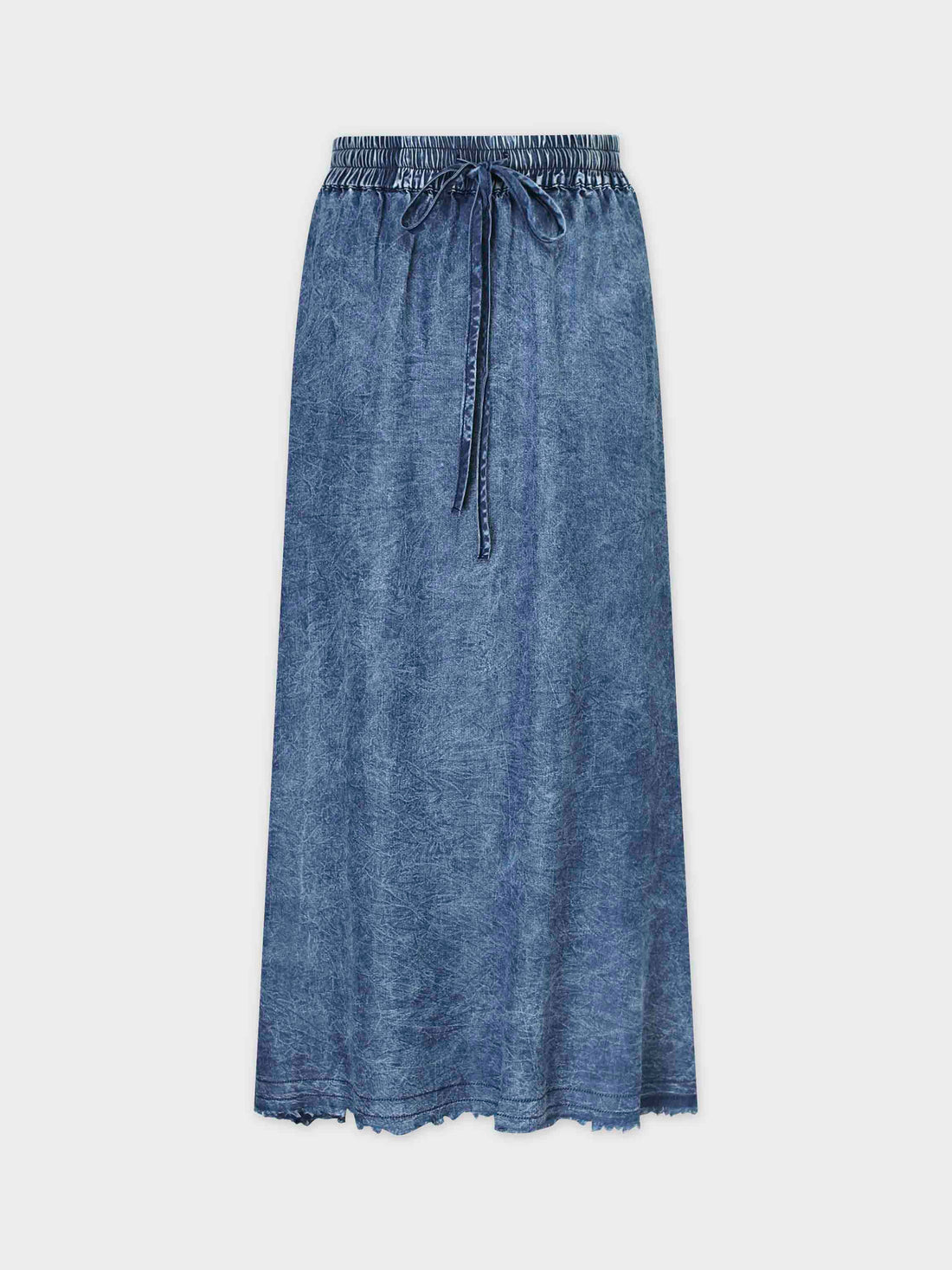 Washed Drawstring Denim Skirt-Blue