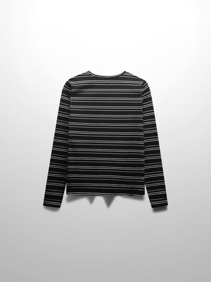 Flat Striped Crew Long Sleeve-Black/White/Green