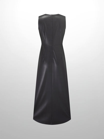 Faux Leather Seamed Jumper - Black