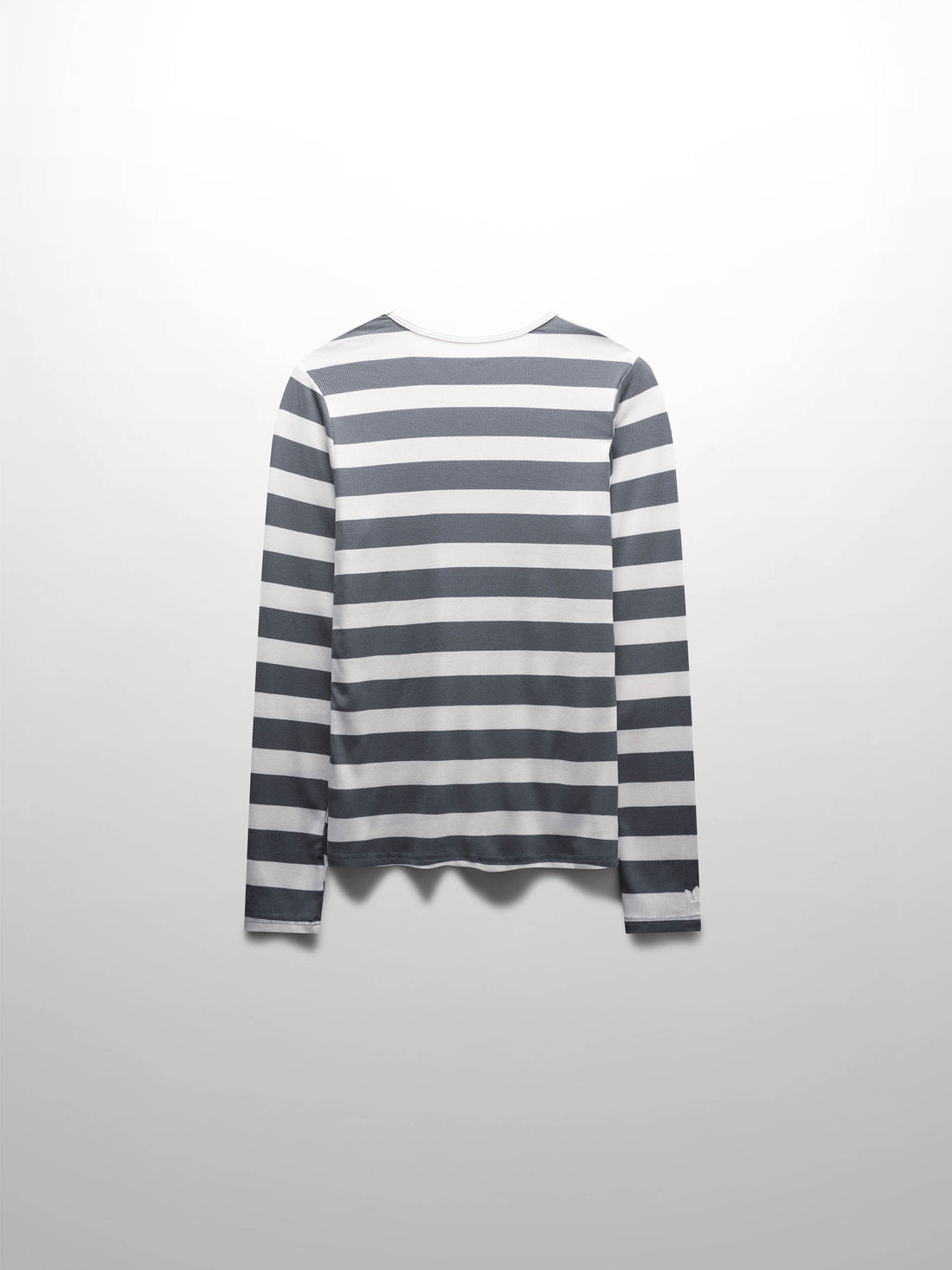 Ribbed Striped High V Tee Long Sleeve-Teal/Ivory