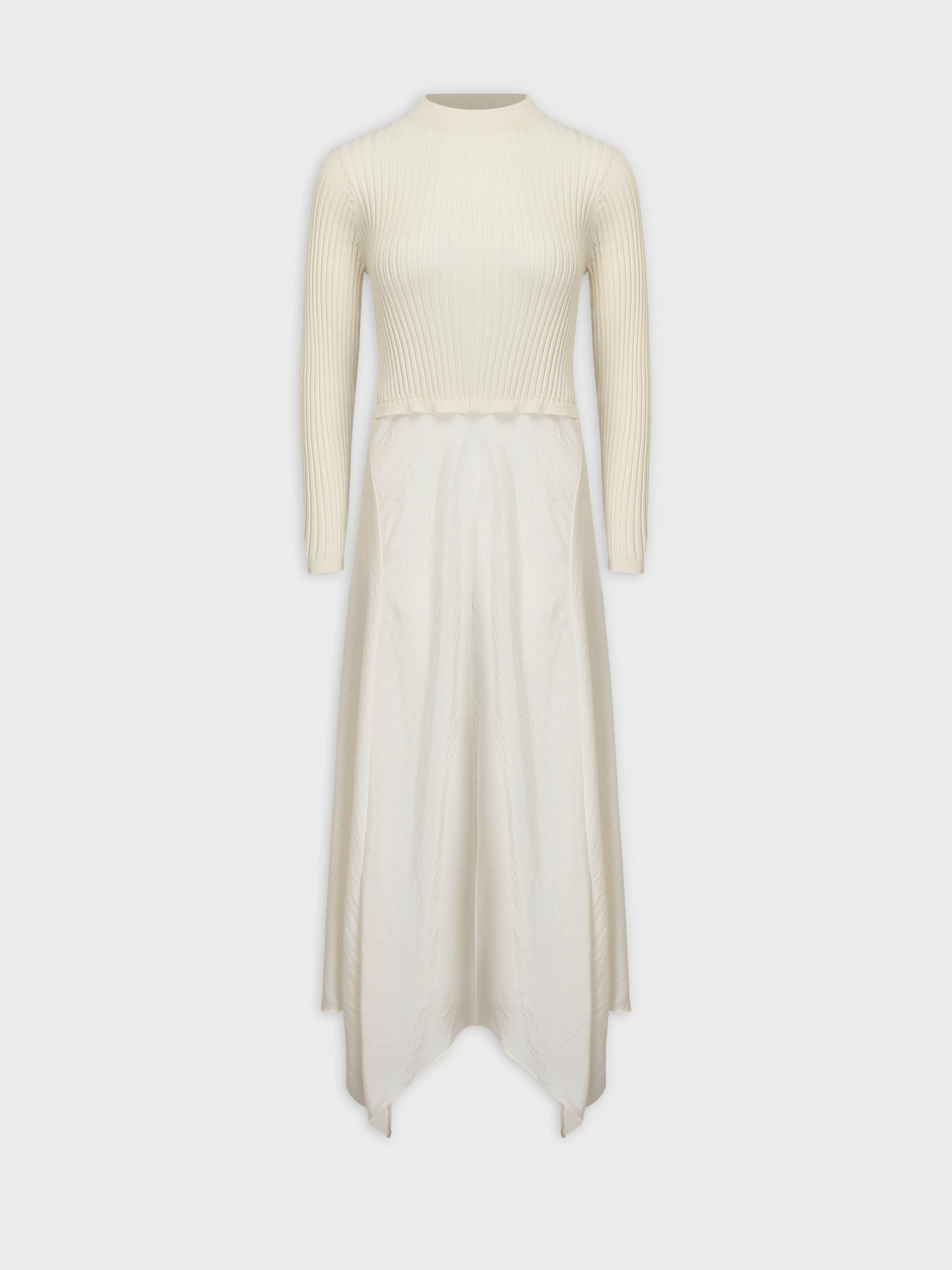 Crew Knit Satin Dress-Ivory