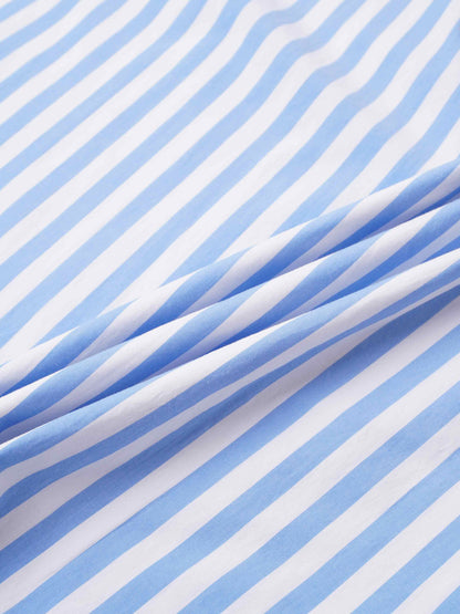 Drawstring Striped Cotton Skirt-Light Blue