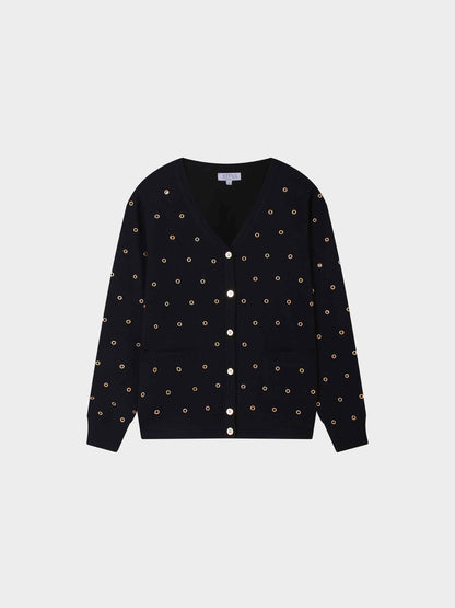 Grommet Cardigan-Black