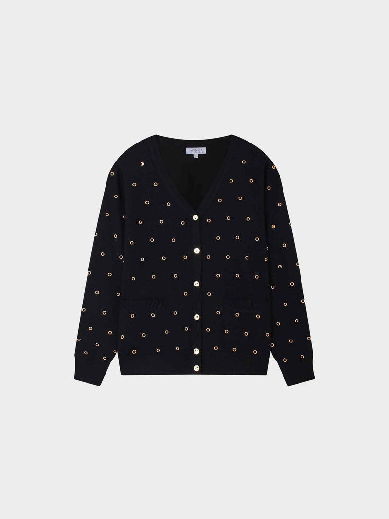 Grommet Cardigan-Black