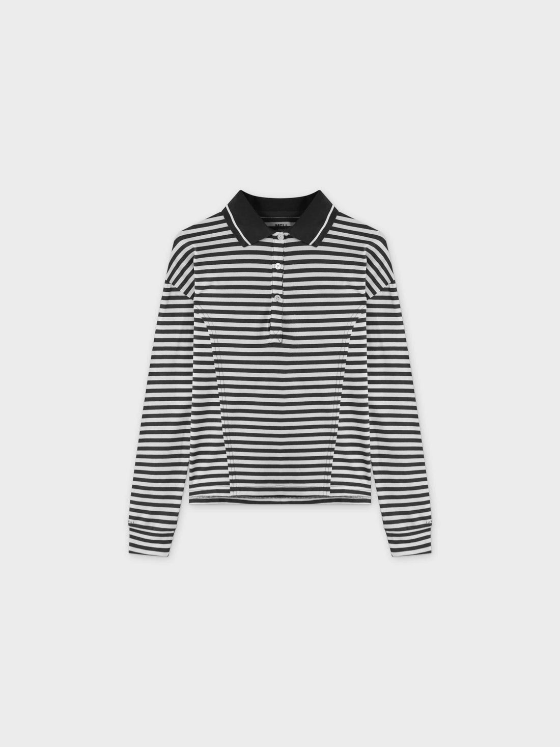 Striped Collar Tee-Black/White