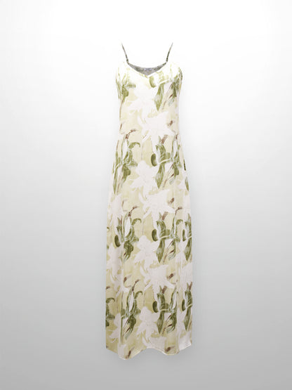 A-Line V Neck Slip Dress-Shades of Green