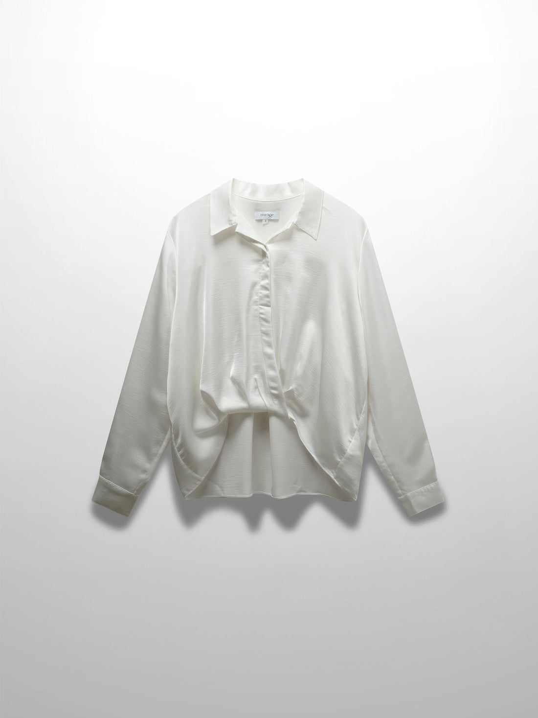 High/Low Faux Satin Crossover Top-White