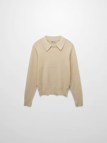 Waffle Collared Sweater-Bone