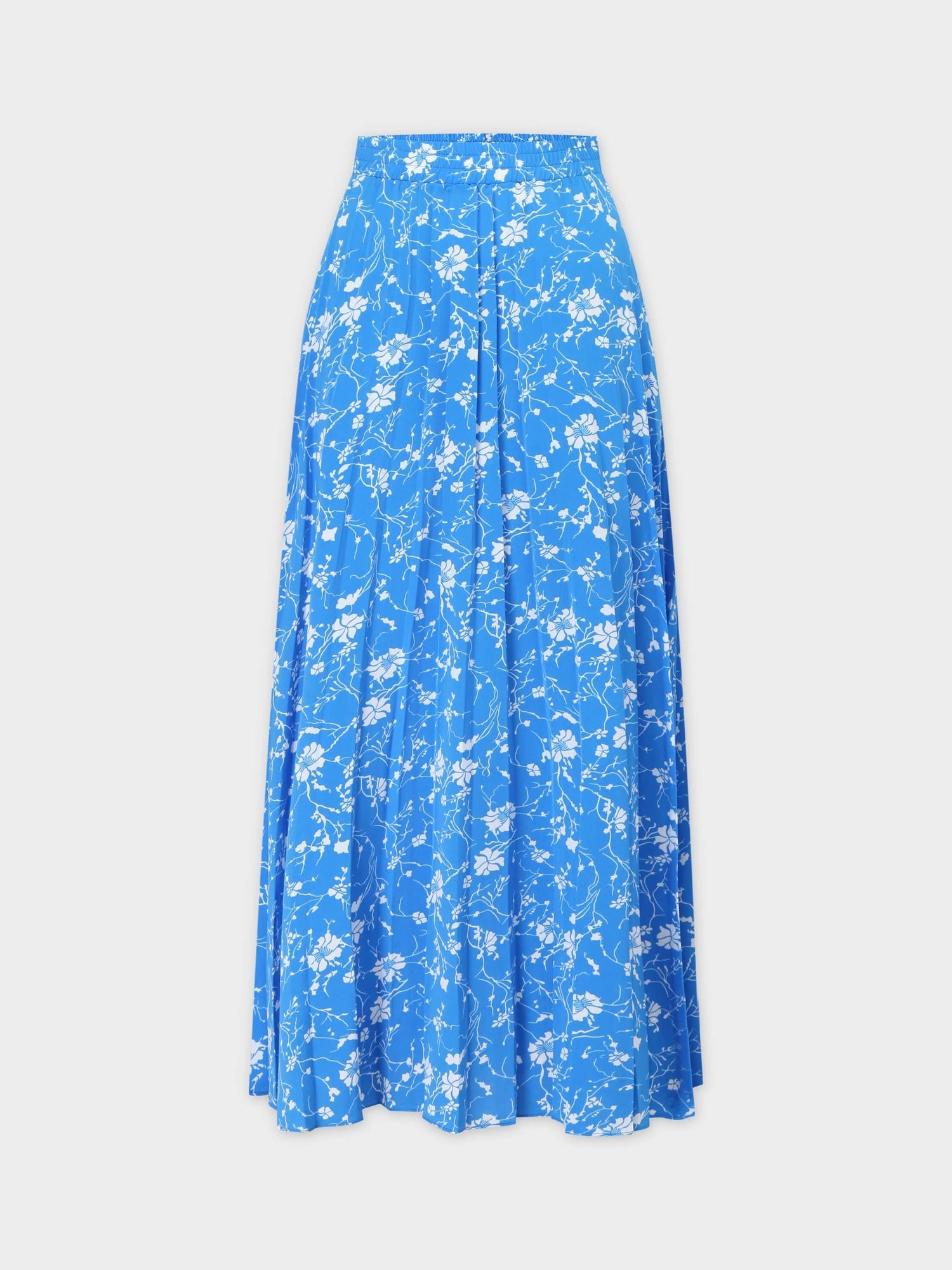 Covered Band Pleated Skirt 37&quot;-Sky Blue Floral