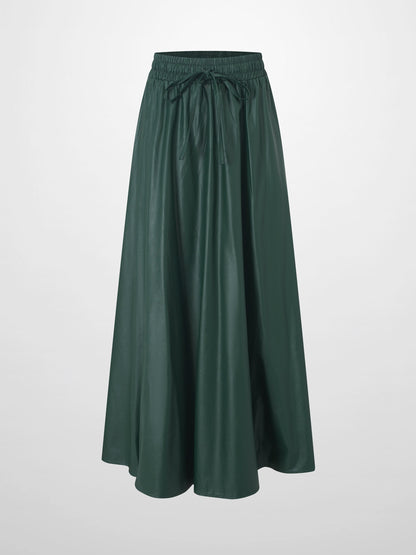 Drawstring Faux Leather Skirt-Hunter Green