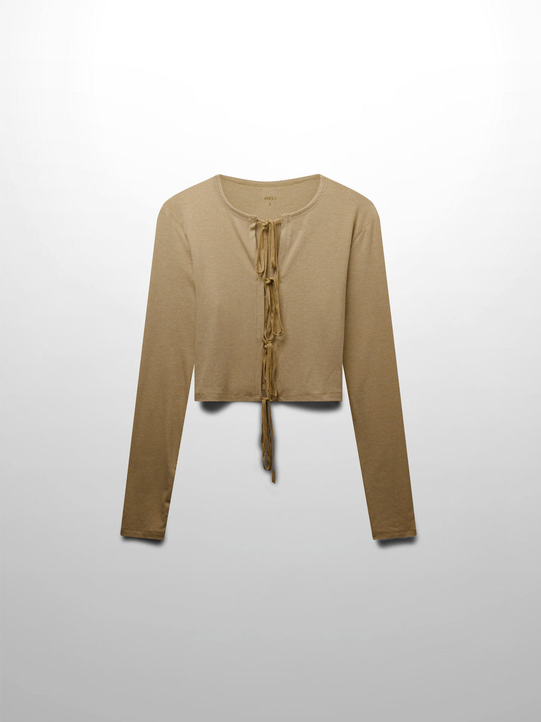 Ribbed Crop Bow Cardigan-Heathered Oatmeal