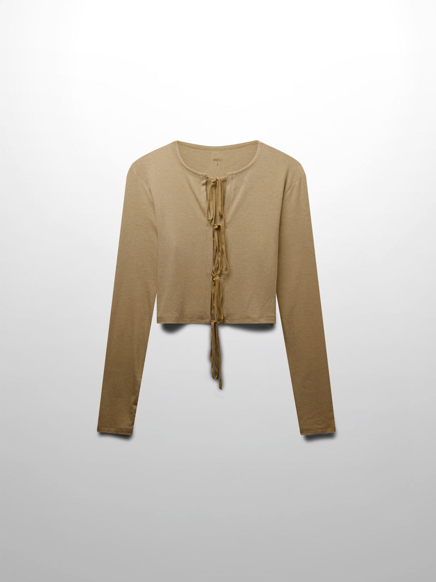 Ribbed Crop Bow Cardigan-Heathered Oatmeal