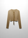 Ribbed Crop Bow Cardigan-Heathered Oatmeal