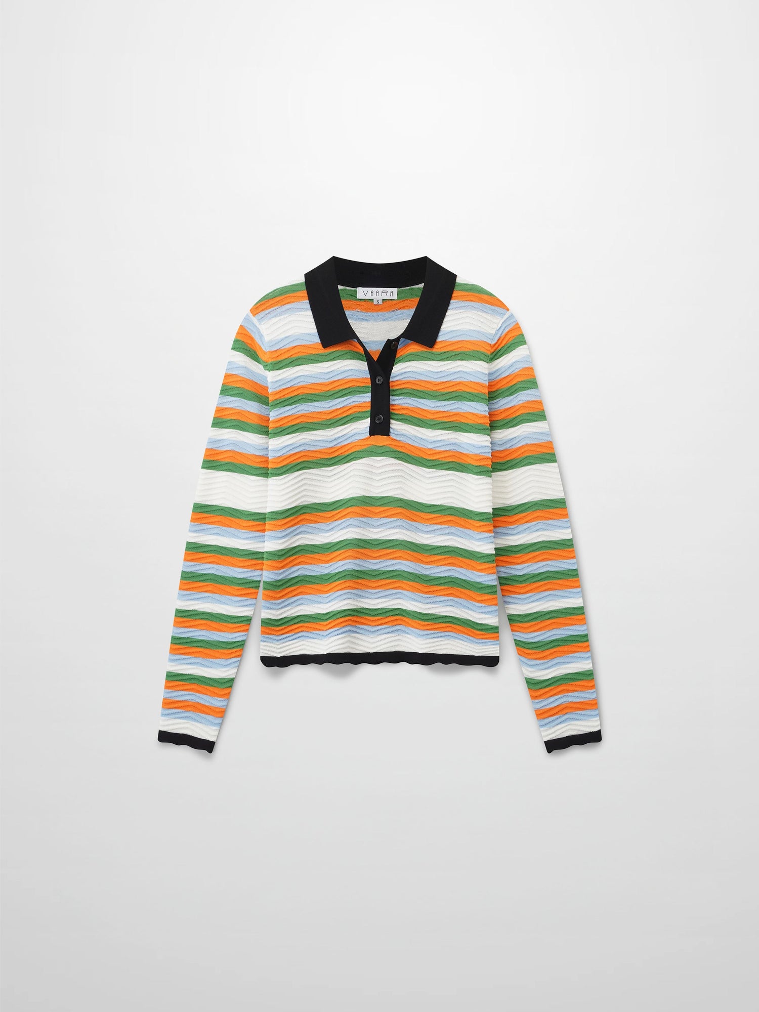 Scallop Edge Collar Sweater-Blue/Orange Stripes