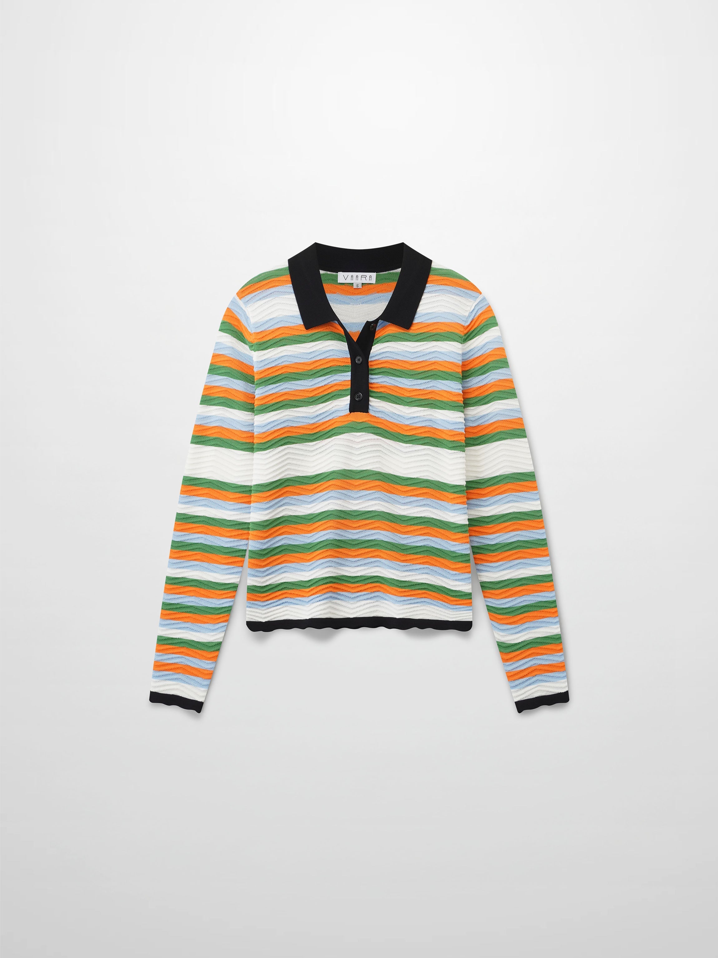 Scallop Edge Collar Sweater-Blue/Orange Stripes