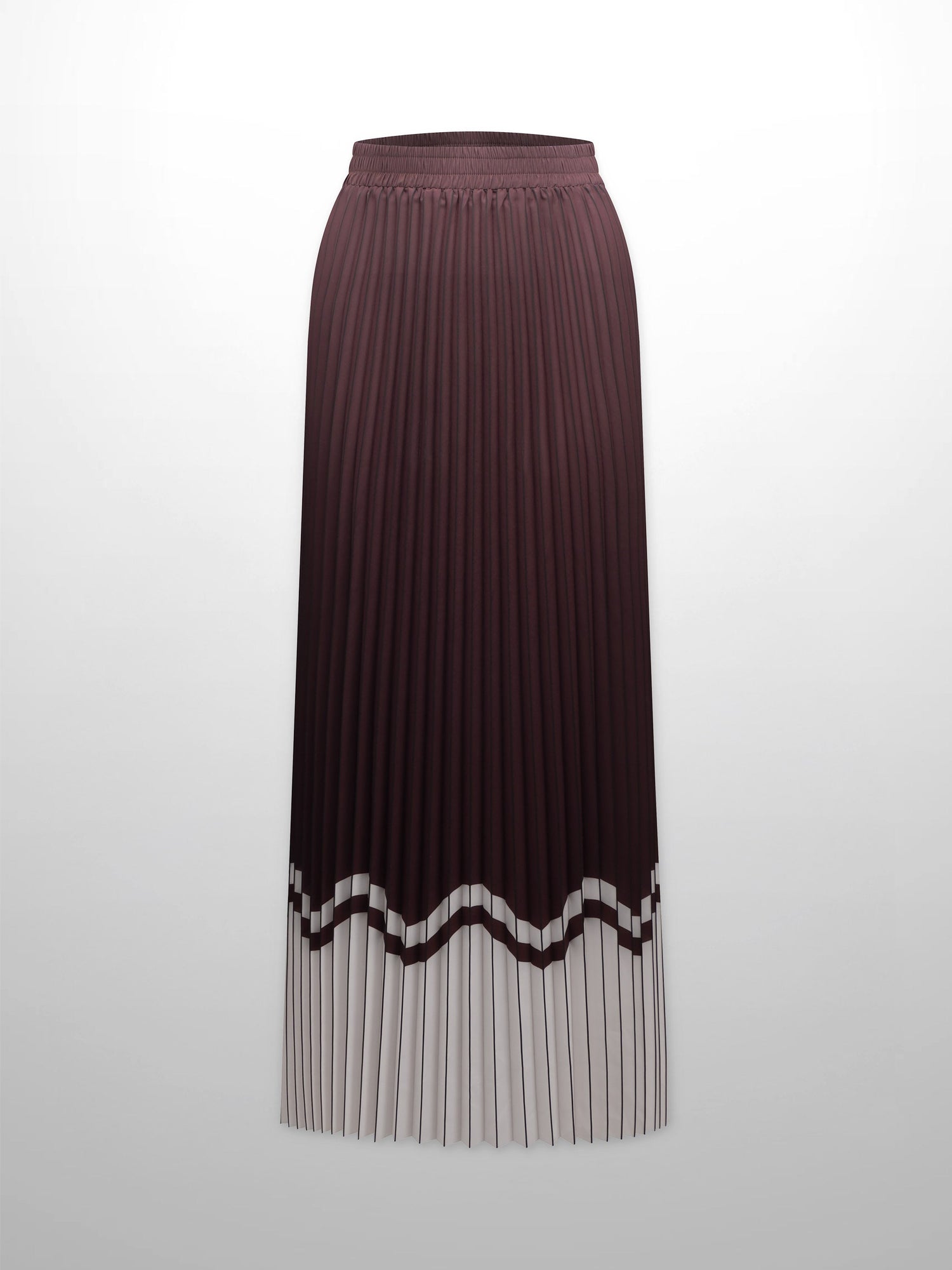 Elastic Waist Printed Pleated Skirt-Brown Chevron Border