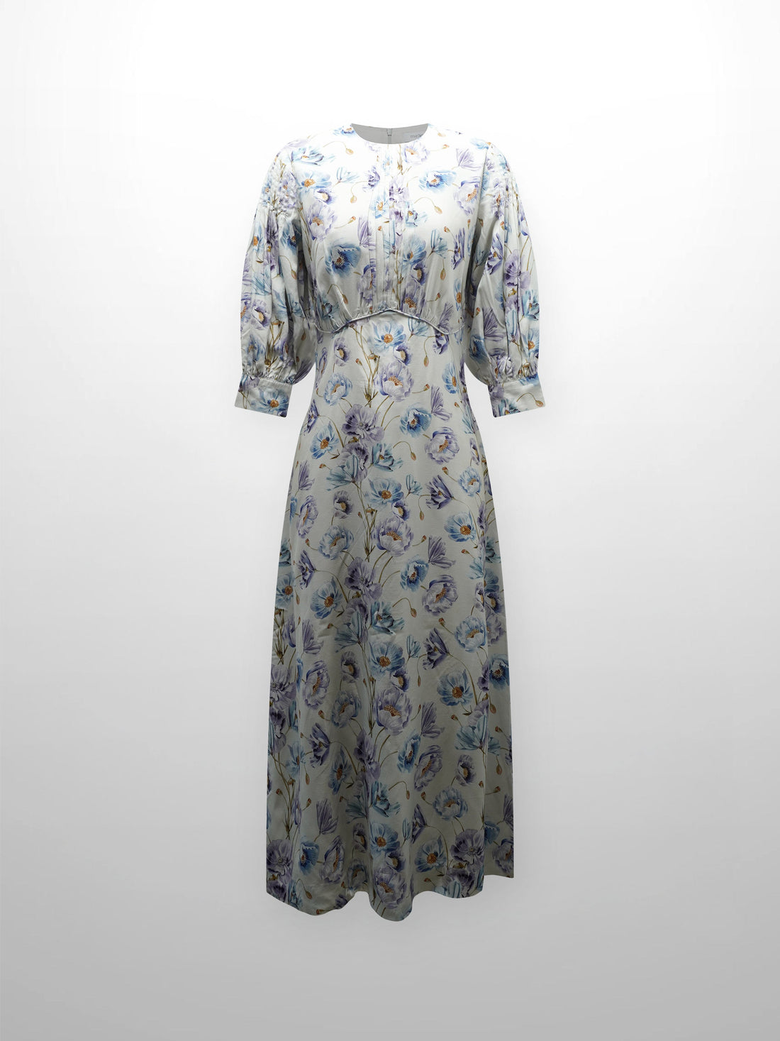 Pleated Sleeve High Waisted Dress-Floral