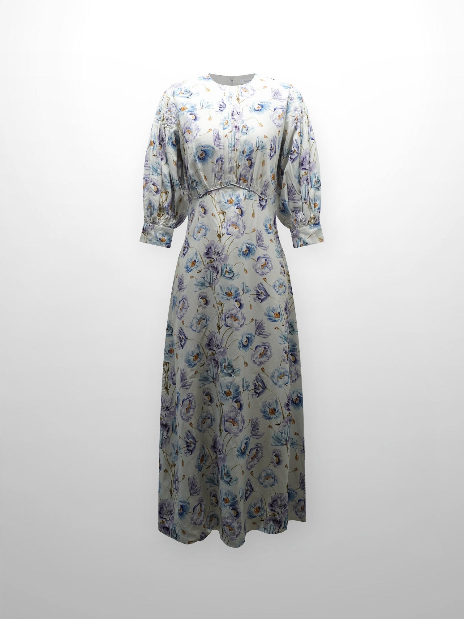 Pleated Sleeve High Waisted Dress-Floral