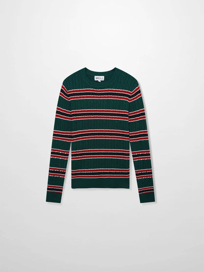 Striped Cable Sweater-Green Stripe