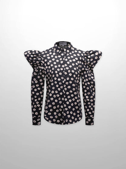 Puff Sleeve Blouse-Flower Poppy