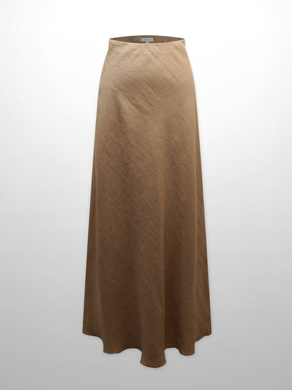 Linen Slip Skirt-Tan
