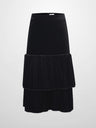 Double Layer Pleated Bottom Velvet Skirt-Black