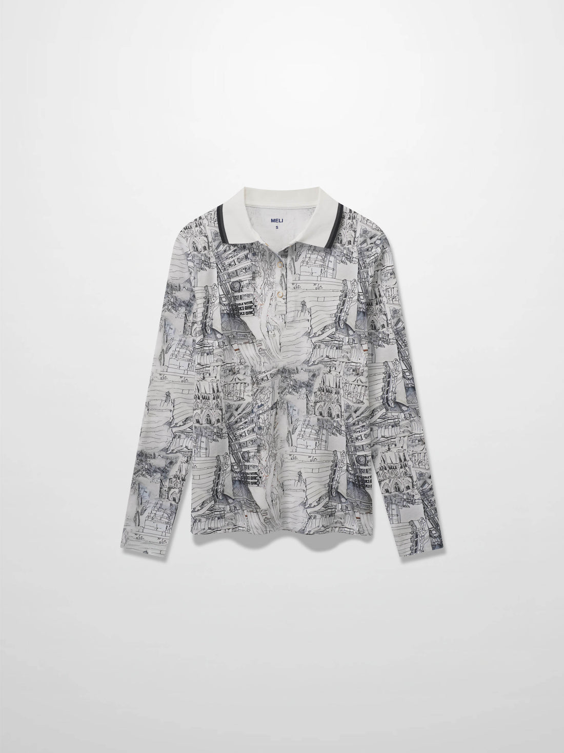 Printed Collar Snap Tee-Sketch