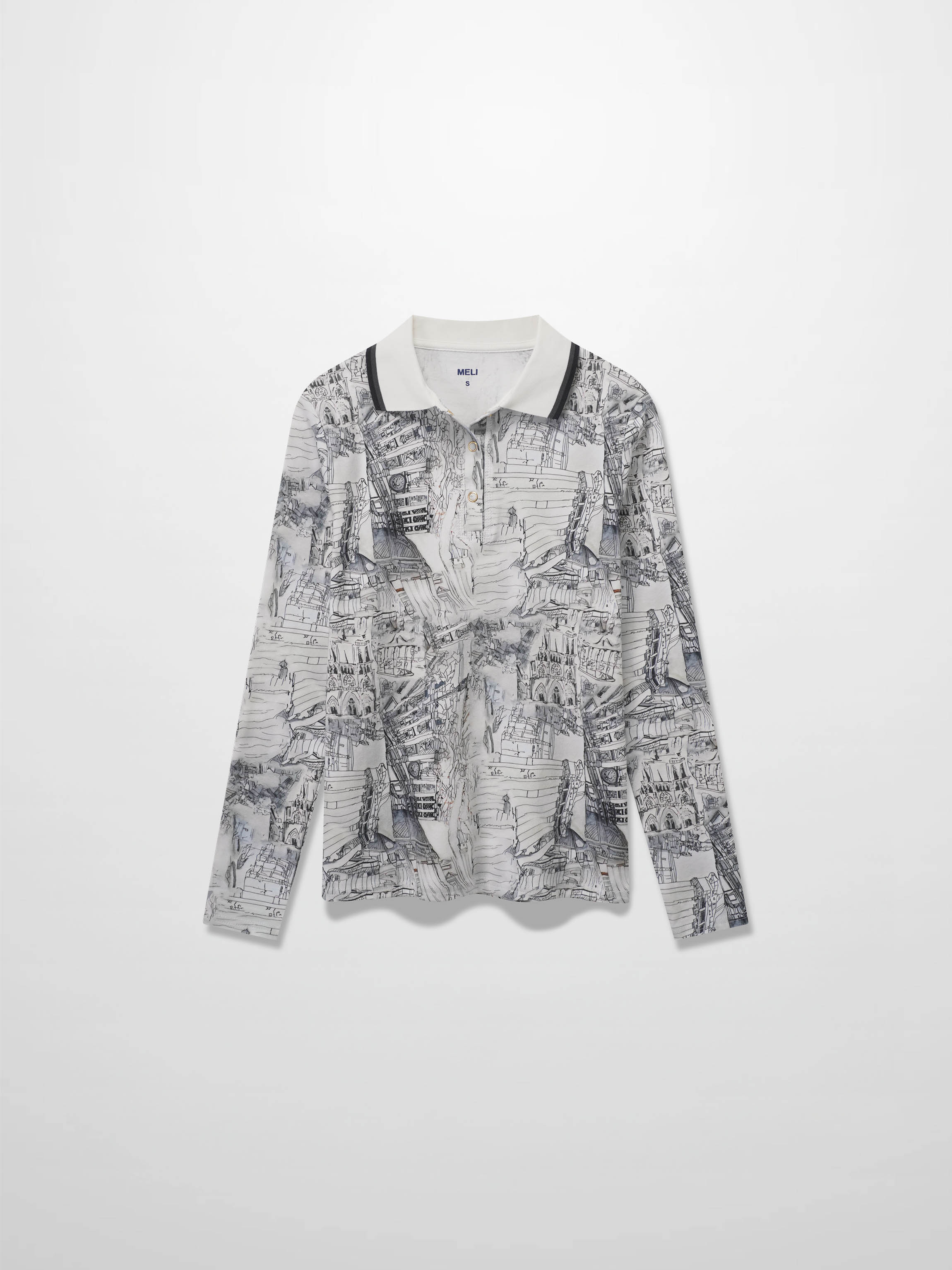 Printed Collar Snap Tee-Sketch