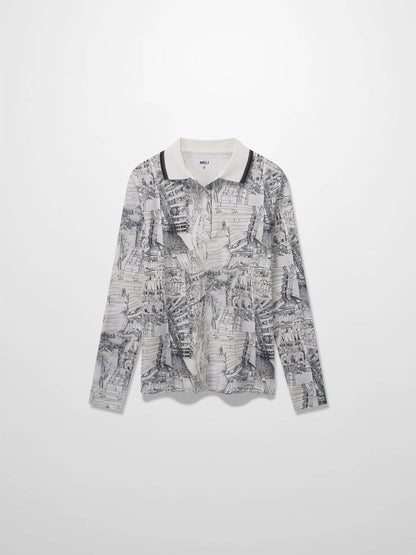 Printed Collar Snap Tee-Sketch