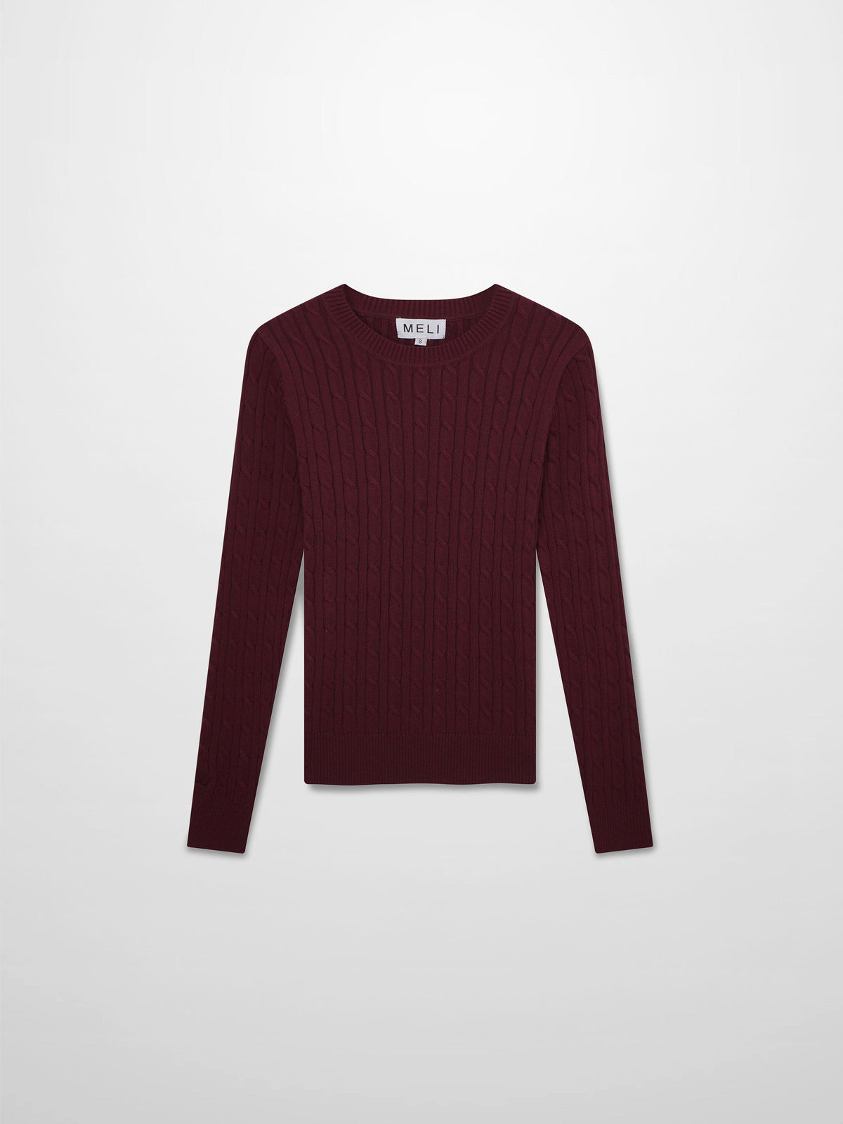 Crew Neck Cable Sweater-Heathered Burgundy