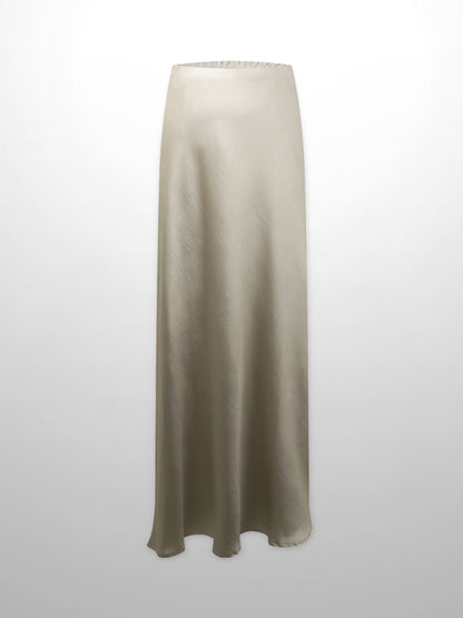 Faux Satin A-Line Skirt-Celery Green