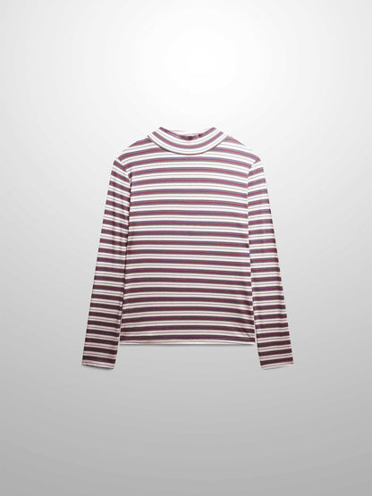 Striped Ribbed Turtleneck-Cream/Grey/Pink