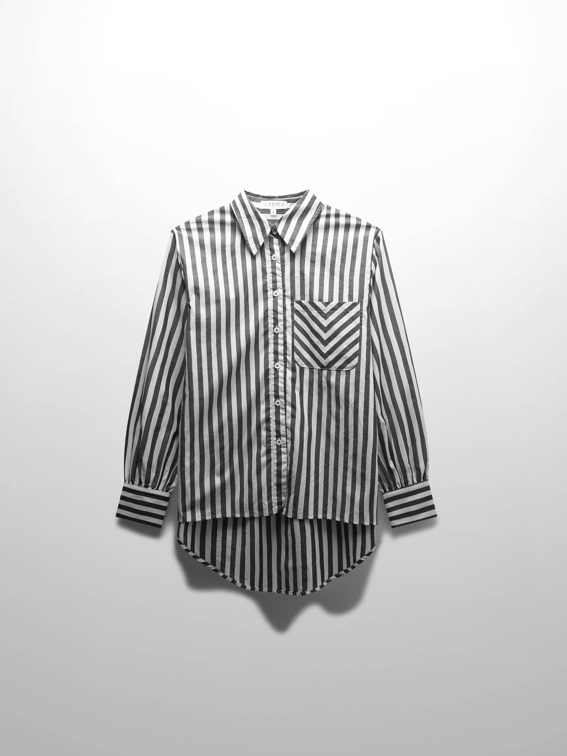 Striped Pocket Cotton Blouse-Black