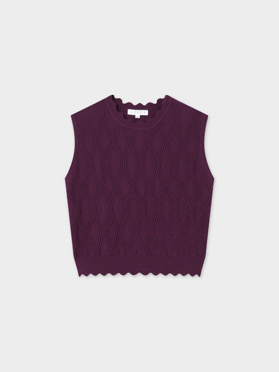 Scalloped Sleeveless Crew Neck Sweater-Wine
