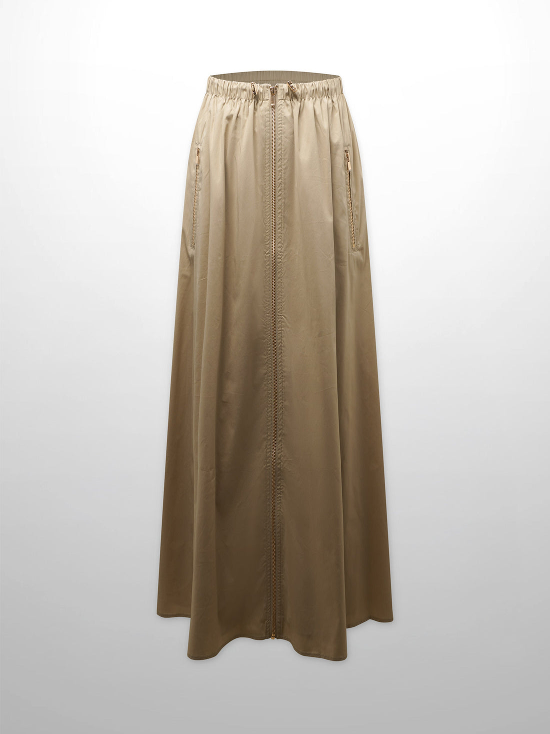 Front Zipper Cotton Circle Skirt-Tan