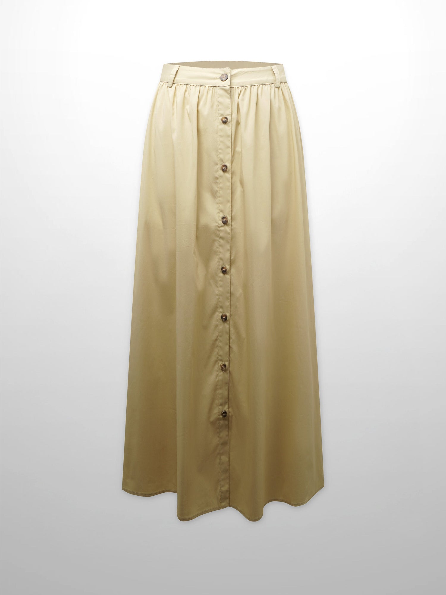 Button Down Cotton Blend Skirt-Tan