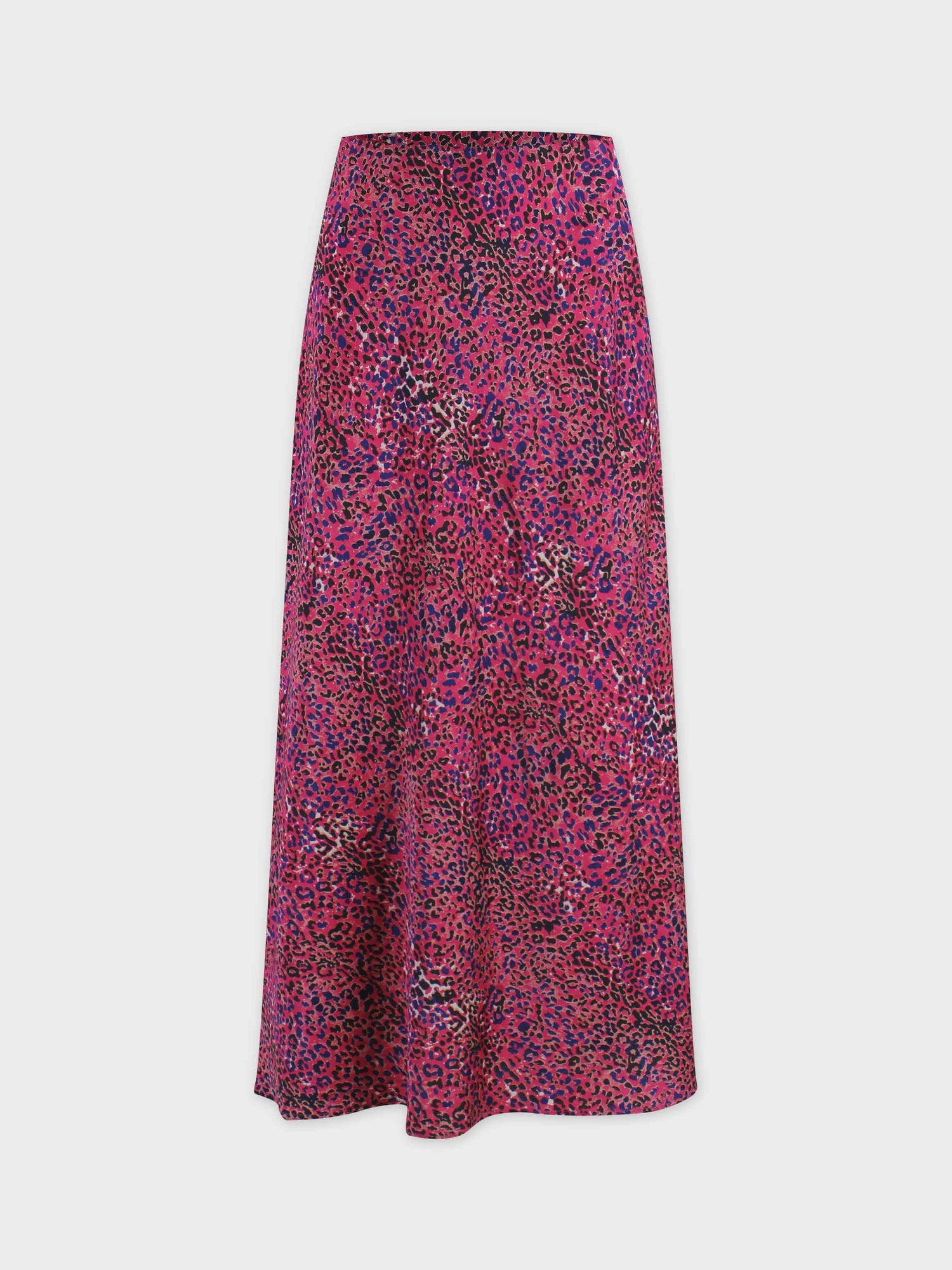 Printed Satin Slip Skirt-Pink Leopard