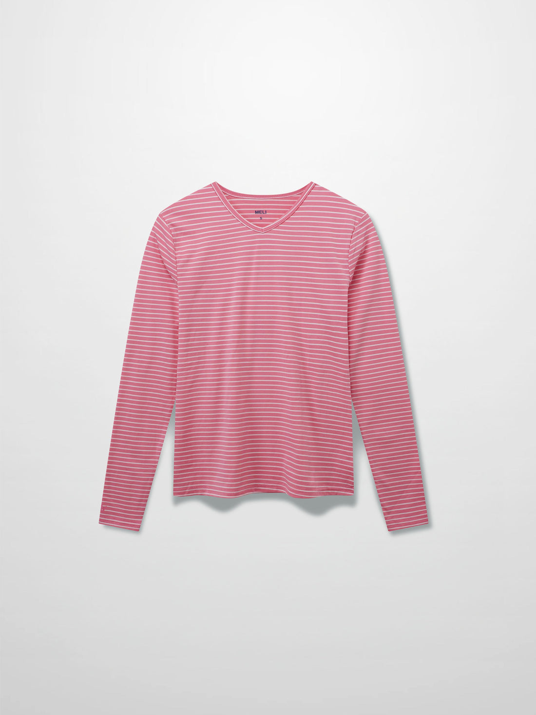 Flat Striped High V Long Sleeve-Pink/White
