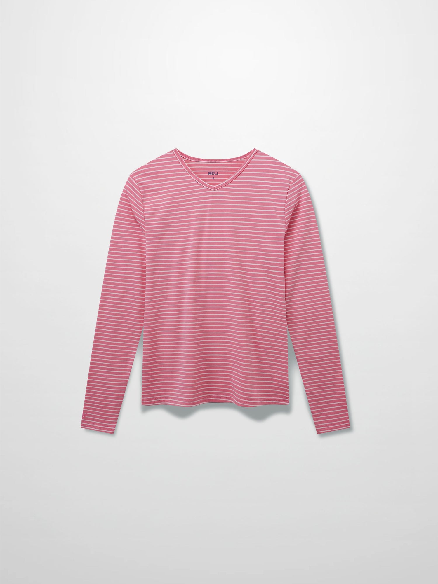 Flat Striped High V Long Sleeve-Pink/White